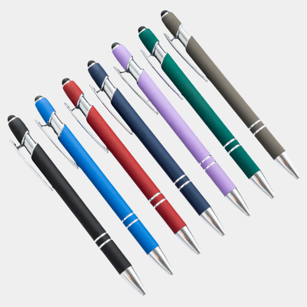 PENS - Soft Rubber Plastic Touch Luxury Ball Pen - Customize with Metal Stylus
