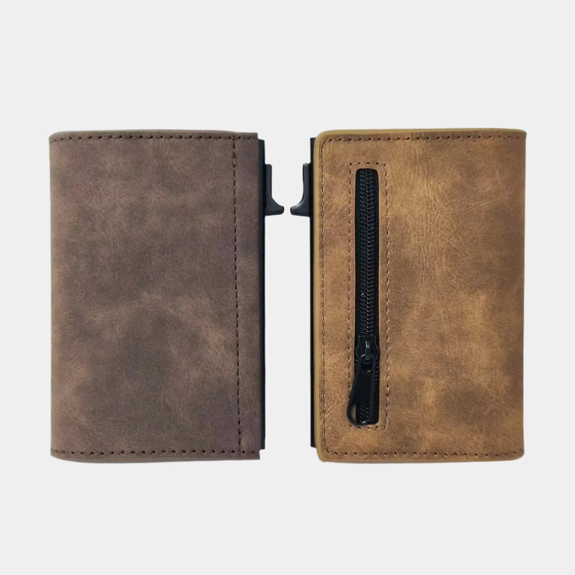 Custom Logo Slim Trifold Leather Billetera Tipo Tarjetero Pop up Business Cards Holder