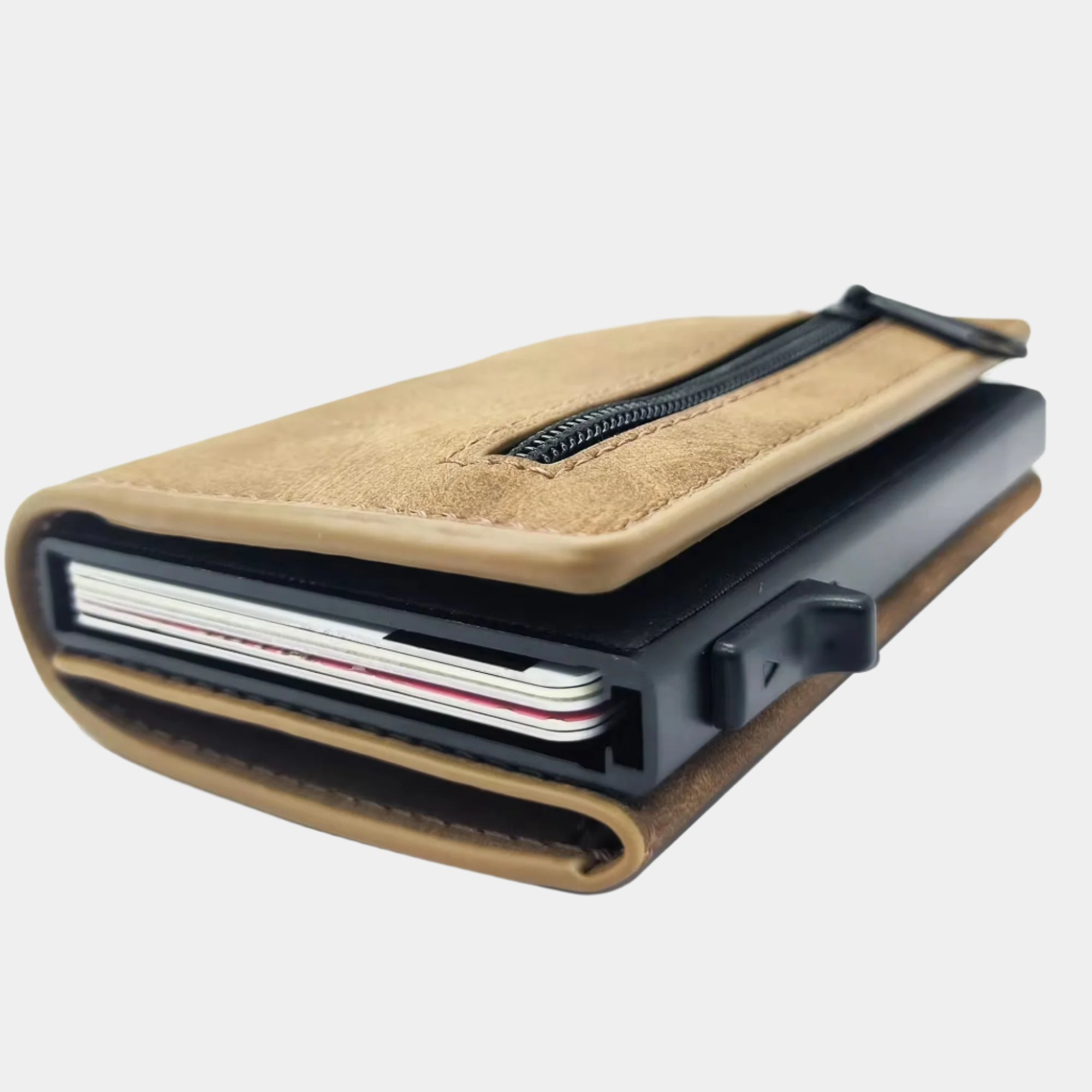 Custom Logo Slim Trifold Leather Billetera Tipo Tarjetero Pop up Business Cards Holder