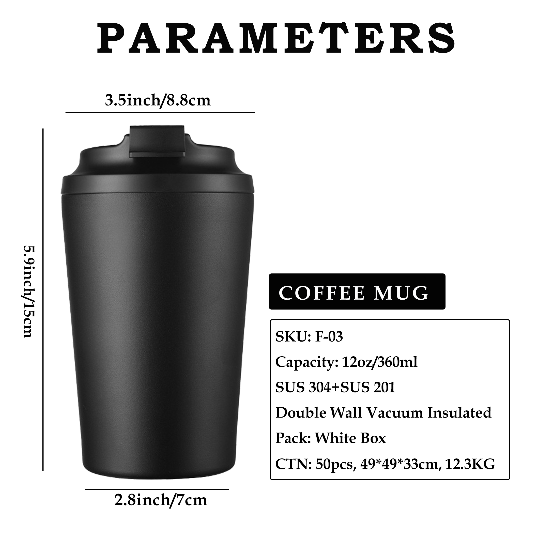 12oz Leakproof Travel Coffee Mug – Custom Stainless Steel Tumbler