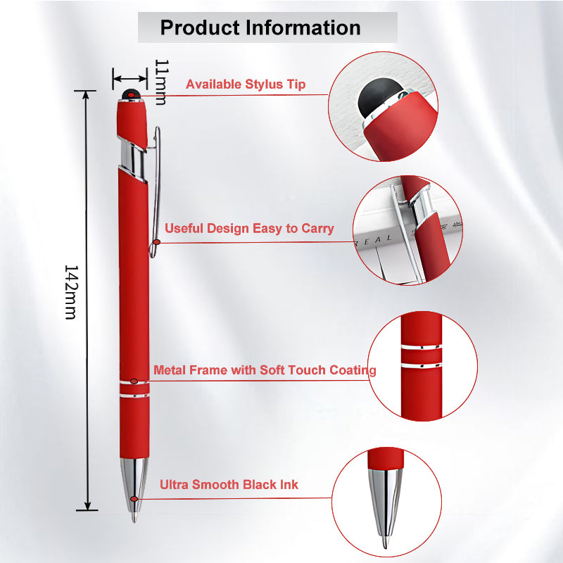 PENS - Soft Rubber Plastic Touch Luxury Ball Pen - Customize with Metal Stylus