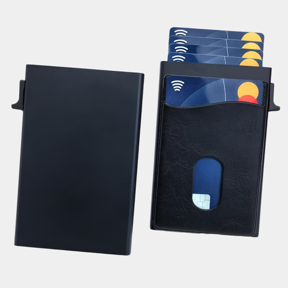 Custom Logo Wholesale Men Minimalist Slim Cards Wallet Smart RFID Blocking Pop Out Aluminum Case Credit Card Holder