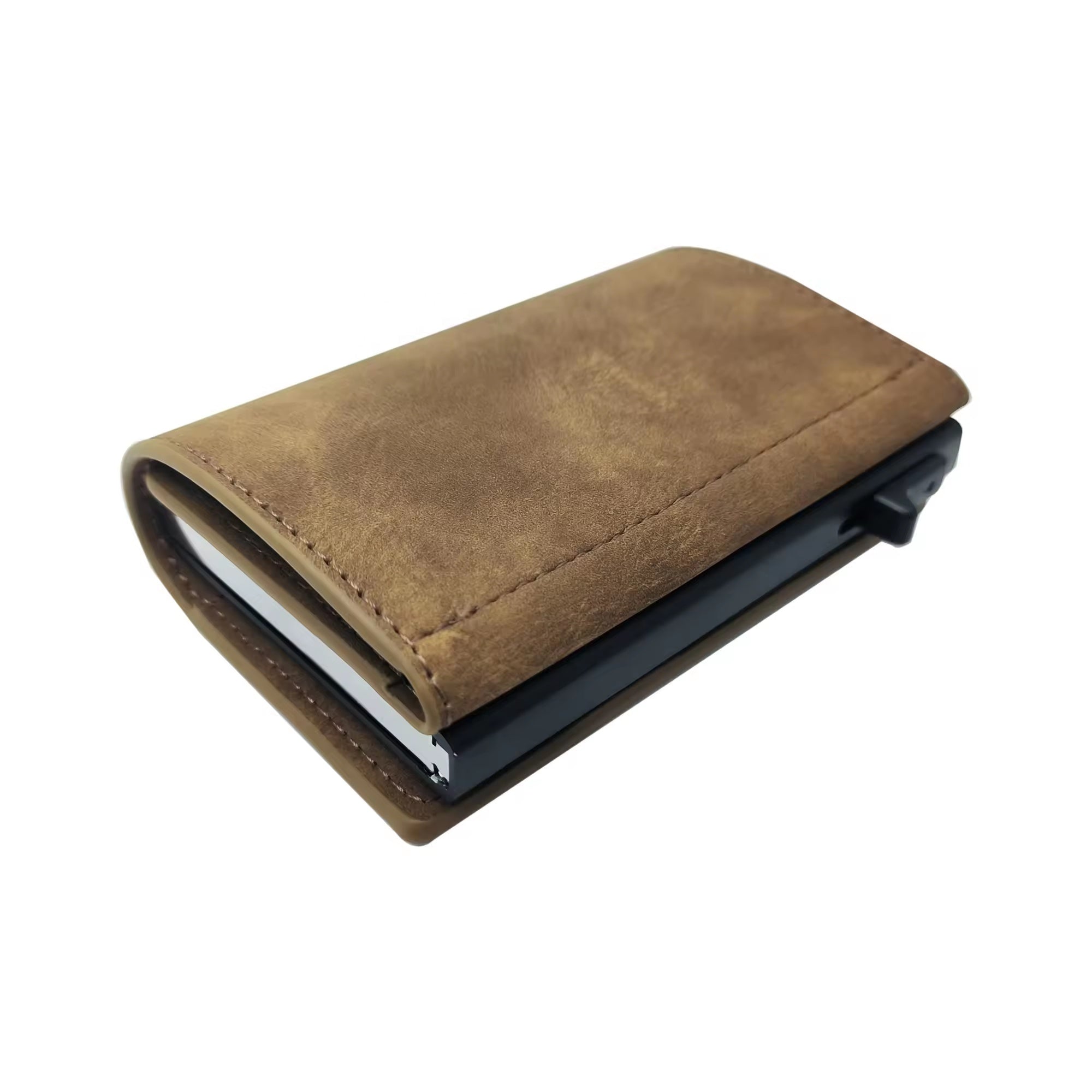 Custom Logo Slim Trifold Leather Billetera Tipo Tarjetero Pop up Business Cards Holder