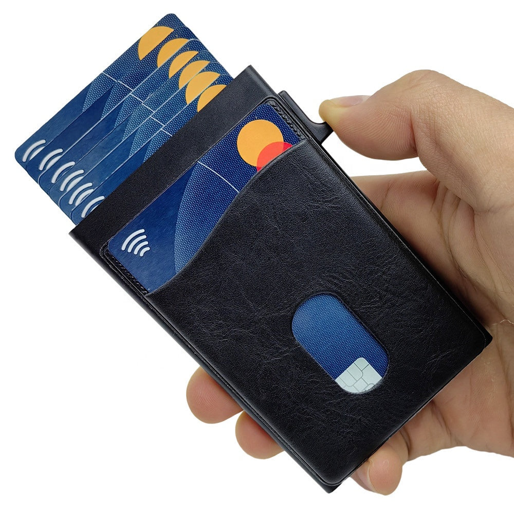 Custom Logo Wholesale Men Minimalist Slim Cards Wallet Smart RFID Blocking Pop Out Aluminum Case Credit Card Holder