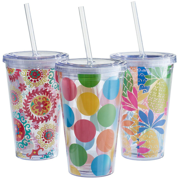 Acrylic Glass Tumblers 16oz 24oz Double Wall Insulate Clear Plastic With Straw and Lid in Bulk