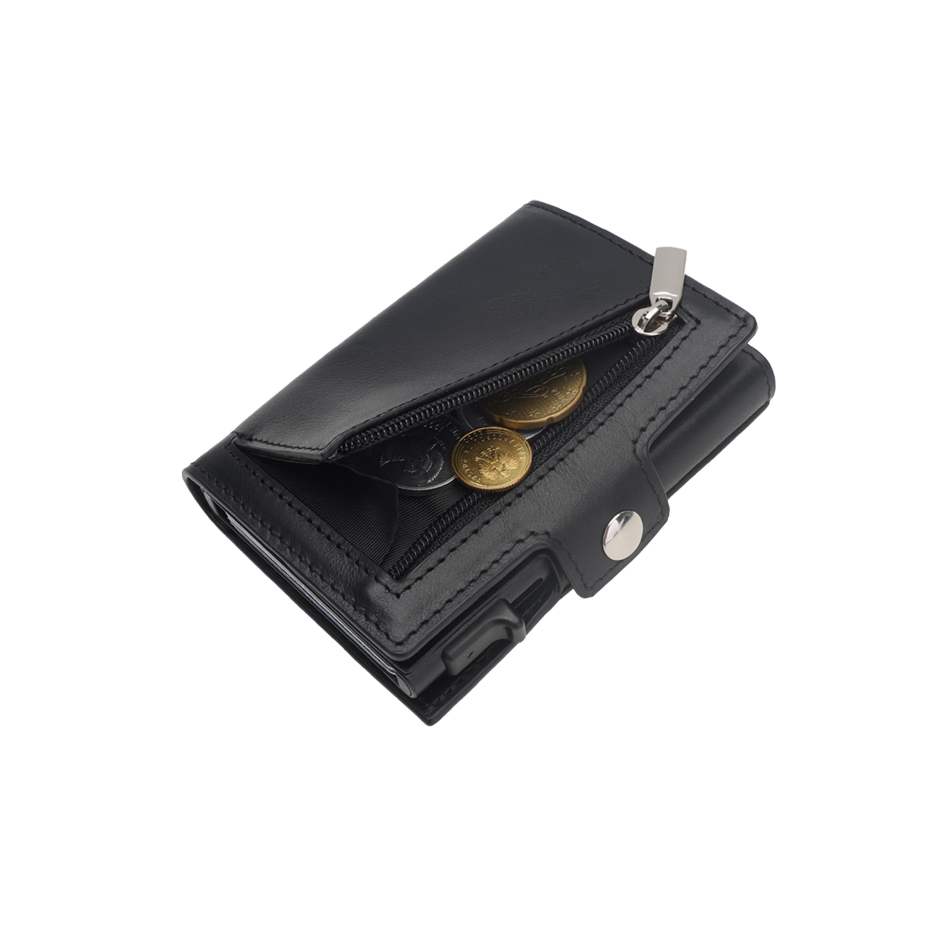 Men's RFID Blocking Bifold Wallet Unisex Metal Leather Bifold Wallet Open Zipper Pocket Short Customizable