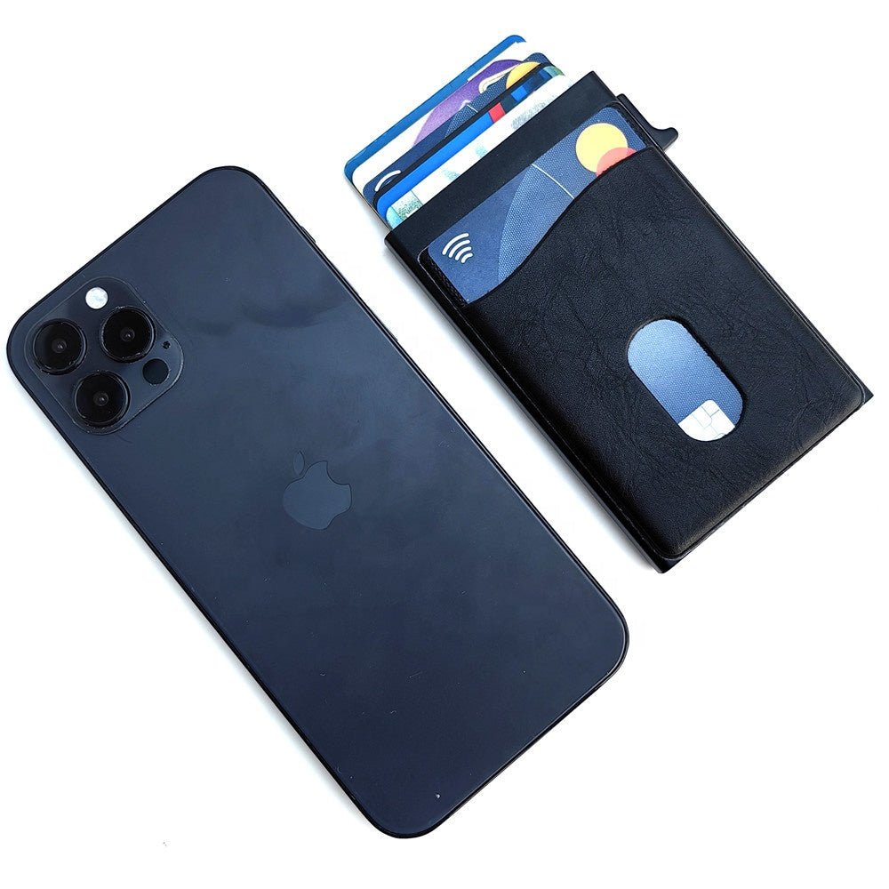 Custom Logo Wholesale Men Minimalist Slim Cards Wallet Smart RFID Blocking Pop Out Aluminum Case Credit Card Holder