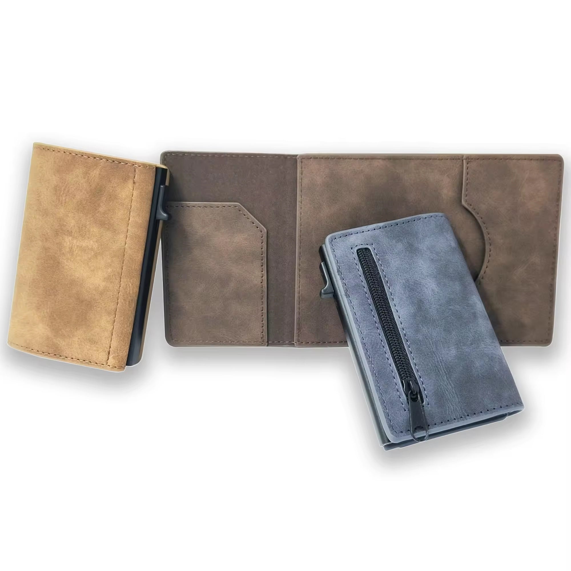 Custom Logo Slim Trifold Leather Billetera Tipo Tarjetero Pop up Business Cards Holder