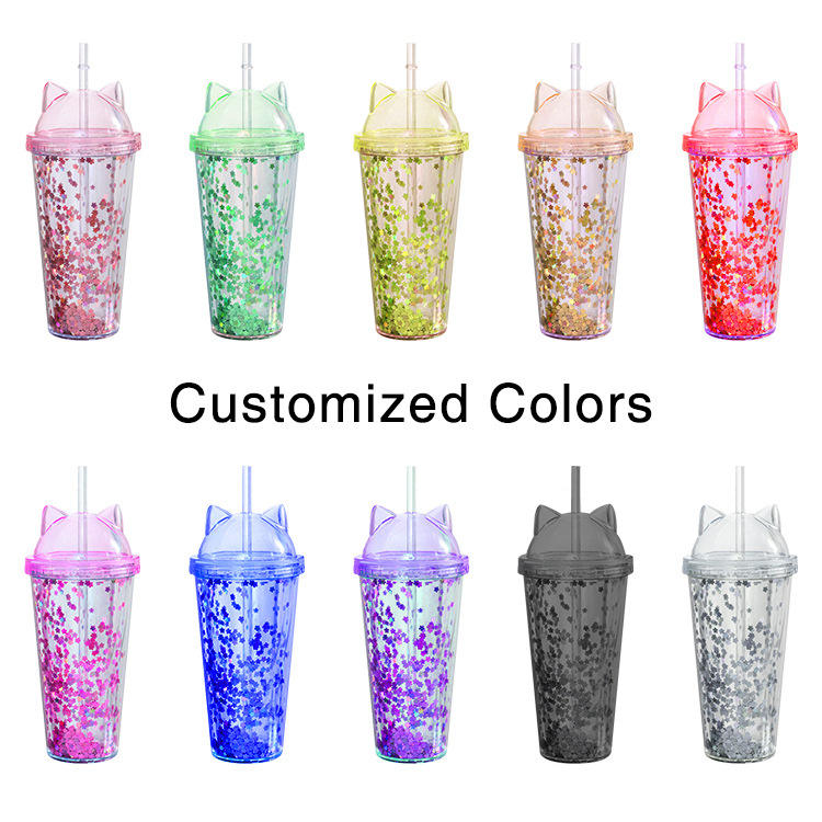 Acrylic Glass Tumblers 16oz 24oz Double Wall Insulate Clear Plastic With Straw and Lid in Bulk
