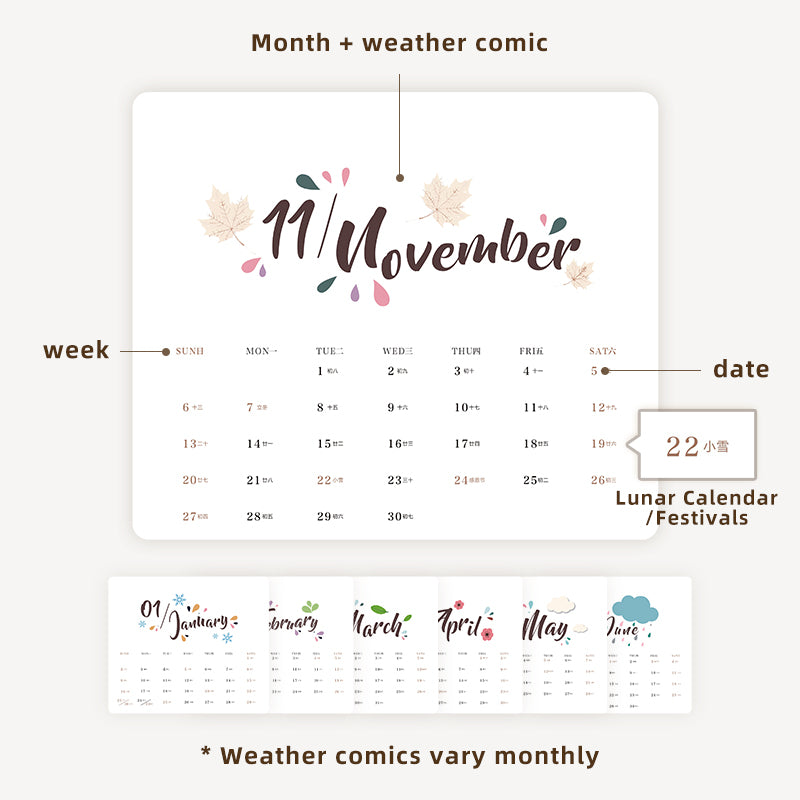 Small Fresh Desk Calendar 200g Matte Thickened Paper Plan Book