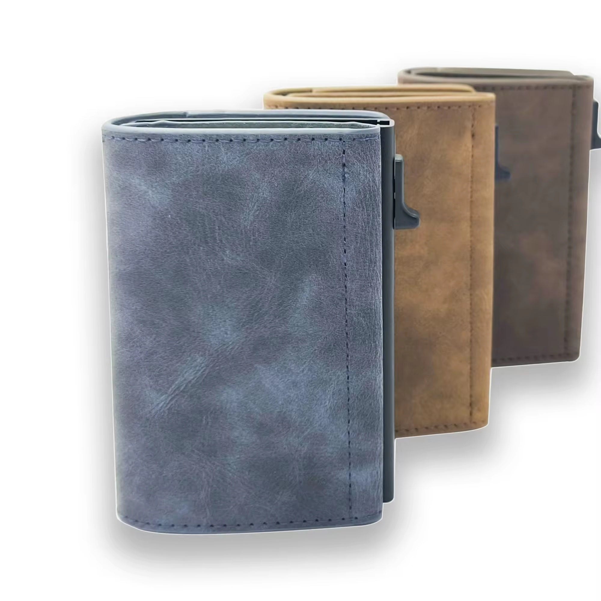 Custom Logo Slim Trifold Leather Billetera Tipo Tarjetero Pop up Business Cards Holder