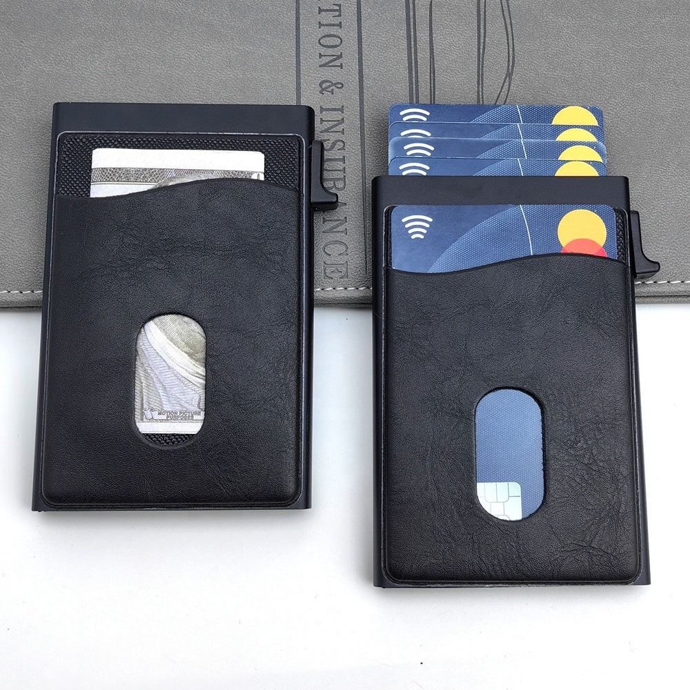 Custom Logo Wholesale Men Minimalist Slim Cards Wallet Smart RFID Blocking Pop Out Aluminum Case Credit Card Holder