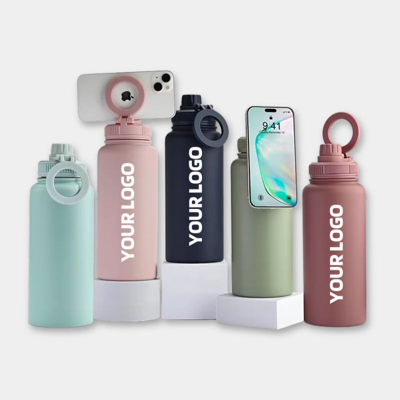 Flask Stainless Steel Tumbler with Custom Logo & Phone Holder