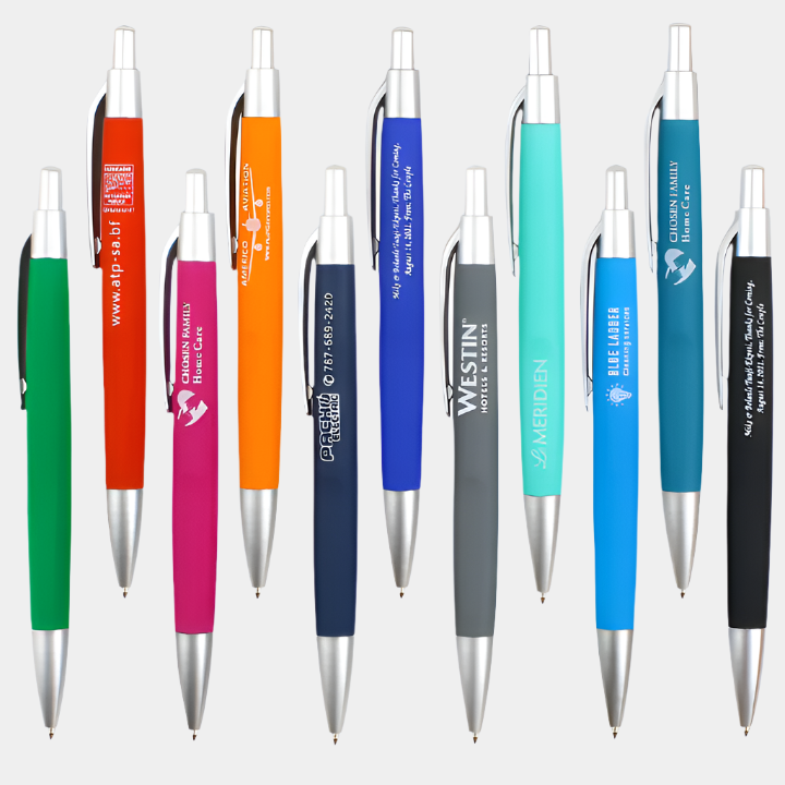 PENS - Custom Branded Plastic Rubber Coated Click Pen for Promotion Giveaway