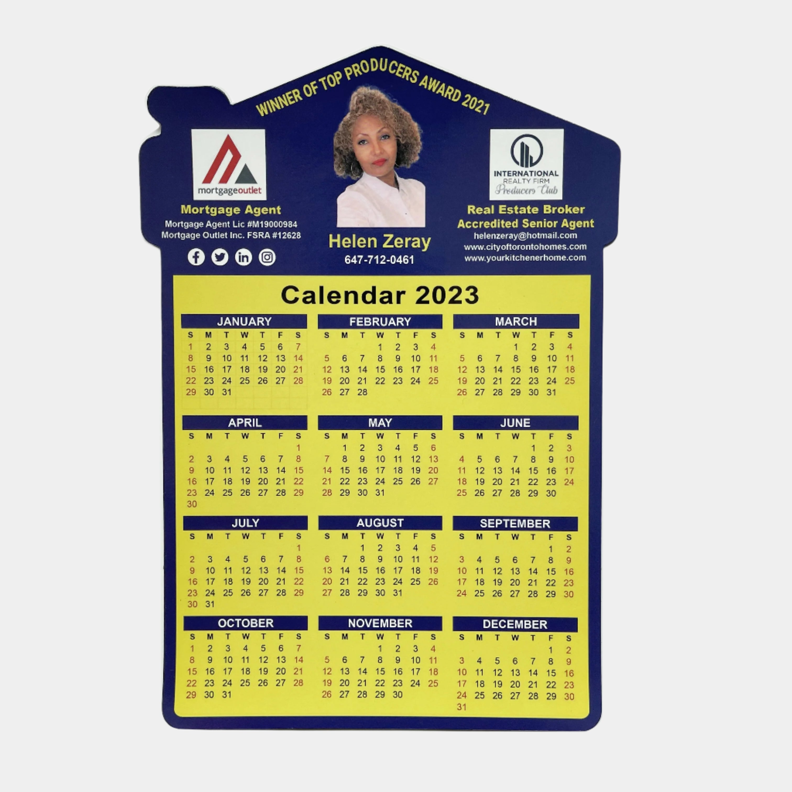 Real Estate Paper Customized House Die Cut Shaped Fridge Magnet Calendar
