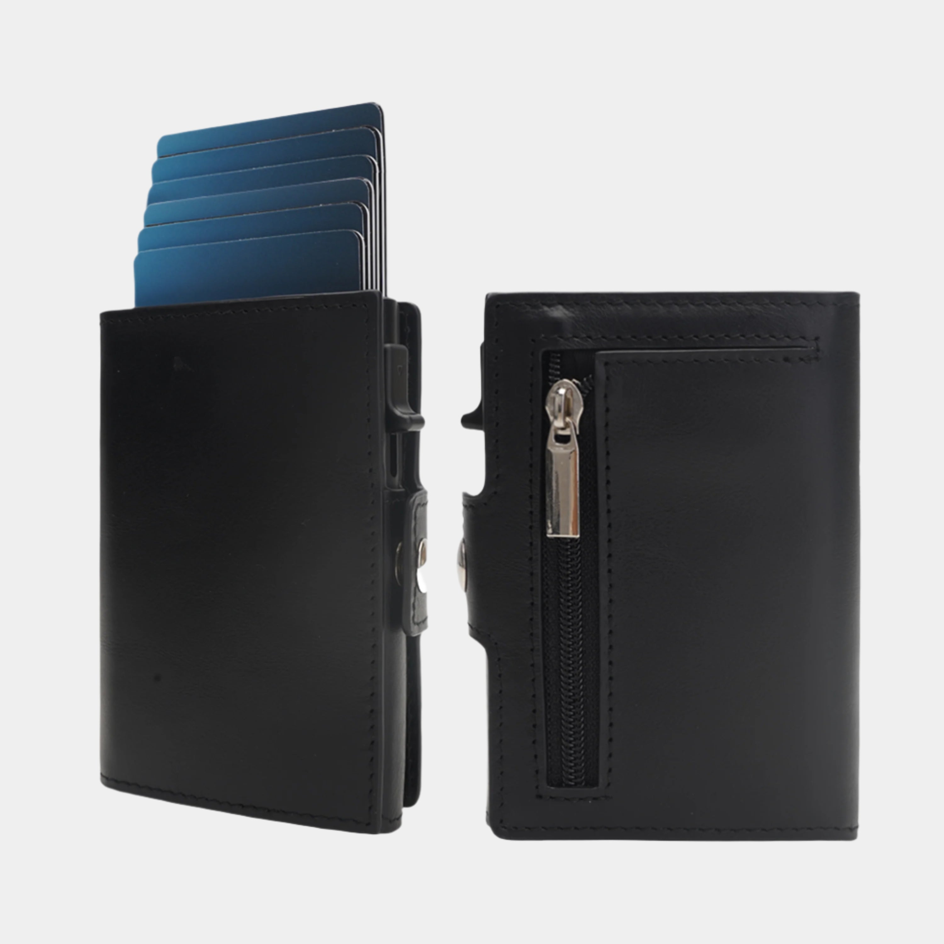 Men's RFID Blocking Bifold Wallet Unisex Metal Leather Bifold Wallet Open Zipper Pocket Short Customizable