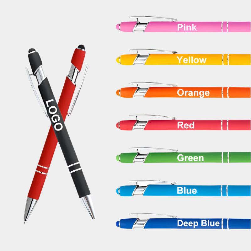 PENS - Soft Rubber Plastic Touch Luxury Ball Pen - Customize with Metal Stylus