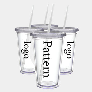 Acrylic Glass Tumblers 16oz 24oz Double Wall Insulate Clear Plastic With Straw and Lid in Bulk