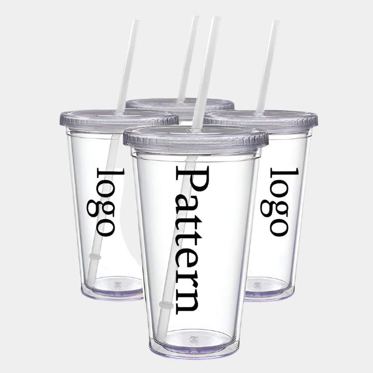 Acrylic Glass Tumblers 16oz 24oz Double Wall Insulate Clear Plastic With Straw and Lid in Bulk