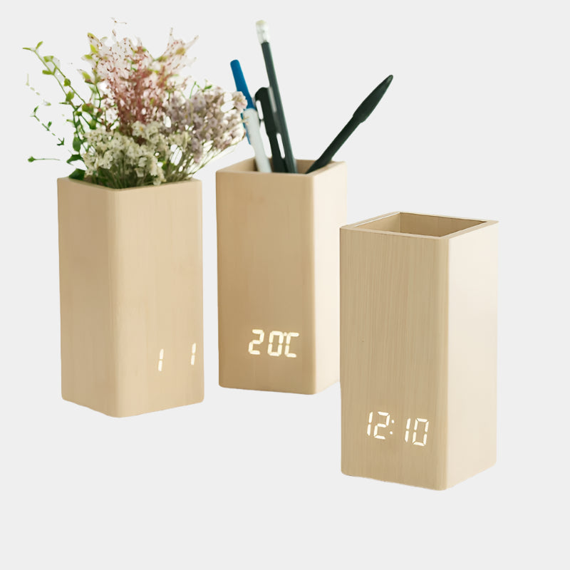 Custom Logo Digital Desktop Usb Dry Battery Powered Clocks Led Wood