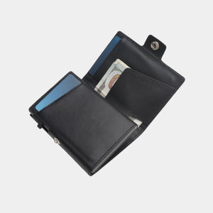 Men's RFID Blocking Bifold Wallet Unisex Metal Leather Bifold Wallet Open Zipper Pocket Short Customizable
