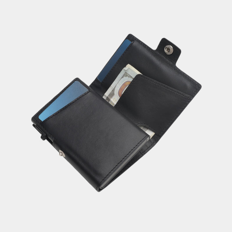 Men's RFID Blocking Bifold Wallet Unisex Metal Leather Bifold Wallet Open Zipper Pocket Short Customizable