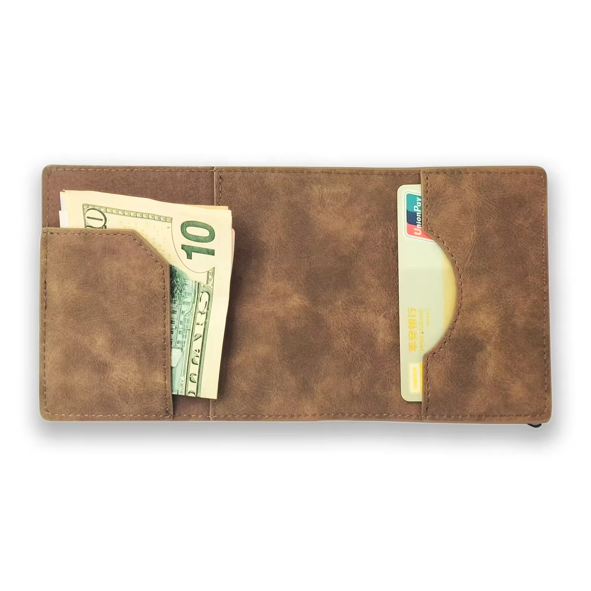 Custom Logo Slim Trifold Leather Billetera Tipo Tarjetero Pop up Business Cards Holder