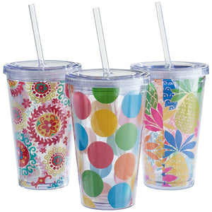 Acrylic Glass Tumblers 16oz 24oz Double Wall Insulate Clear Plastic With Straw and Lid in Bulk
