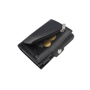 Men's RFID Blocking Bifold Wallet Unisex Metal Leather Bifold Wallet Open Zipper Pocket Short Customizable