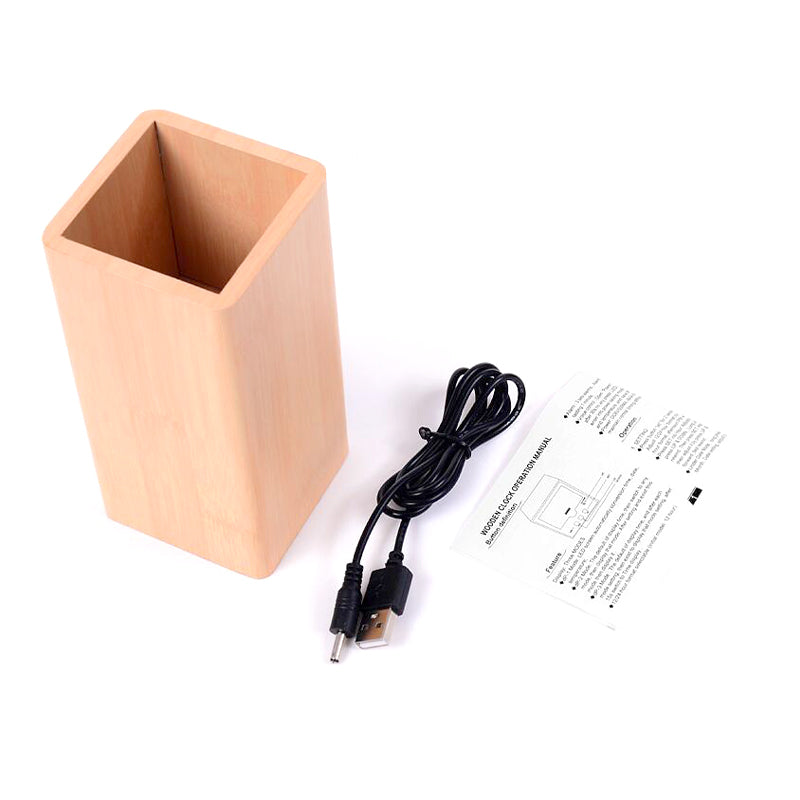 Custom Logo Digital Desktop Usb Dry Battery Powered Clocks Led Wood