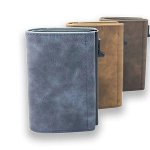 Custom Logo Slim Trifold Leather Billetera Tipo Tarjetero Pop up Business Cards Holder